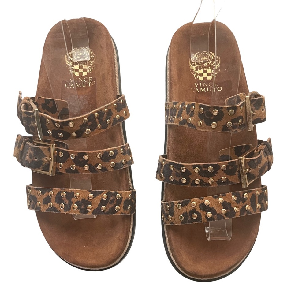 Vince Camuto Womens Ciandra Three Strap Slide Sandal Summer Natural Leopard 8M - Picture 2 of 9